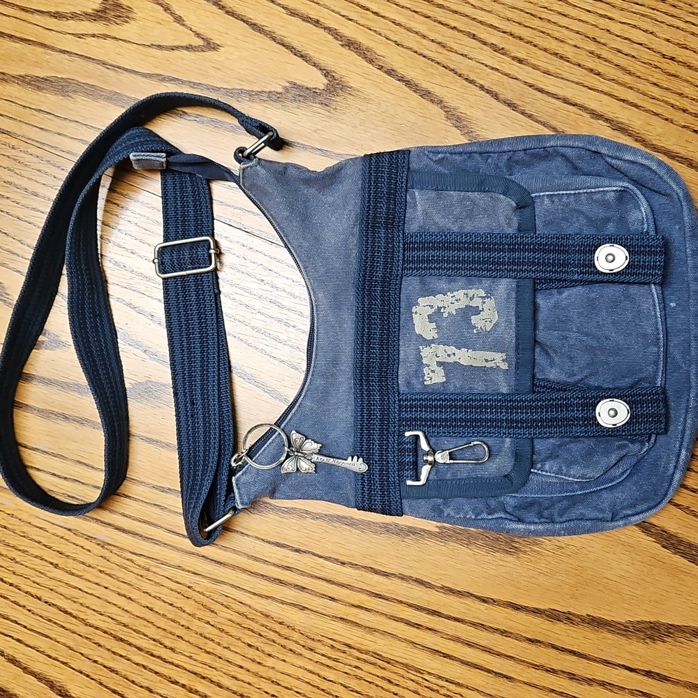 Roots Cross Body Purse Cotton Custom Butterfly Key Zipper Pull Blue Y2K